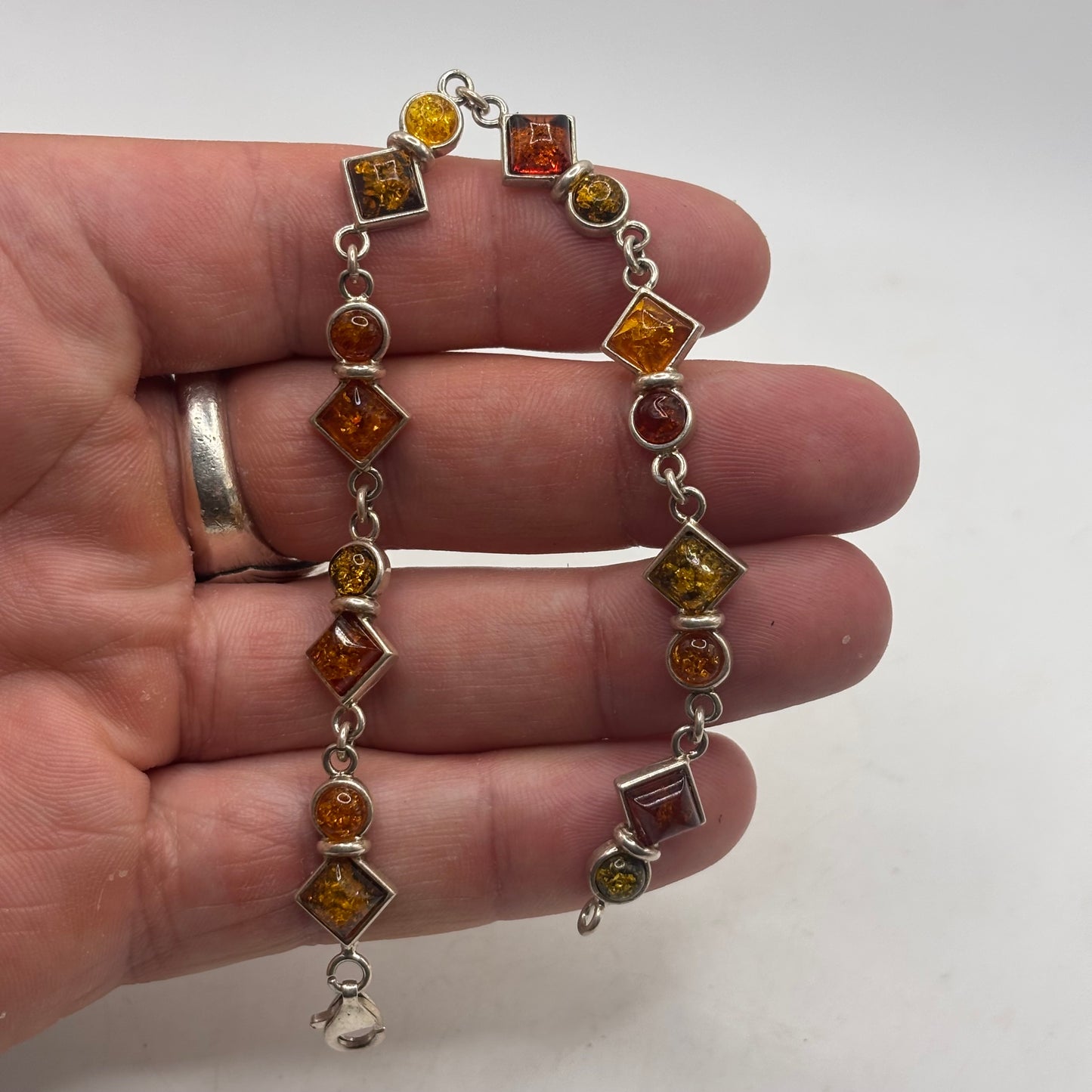 Silver 7.5” Amber Bracelet