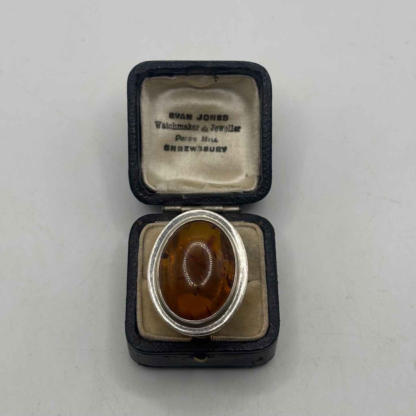 Silver Large Amber Ring (P)