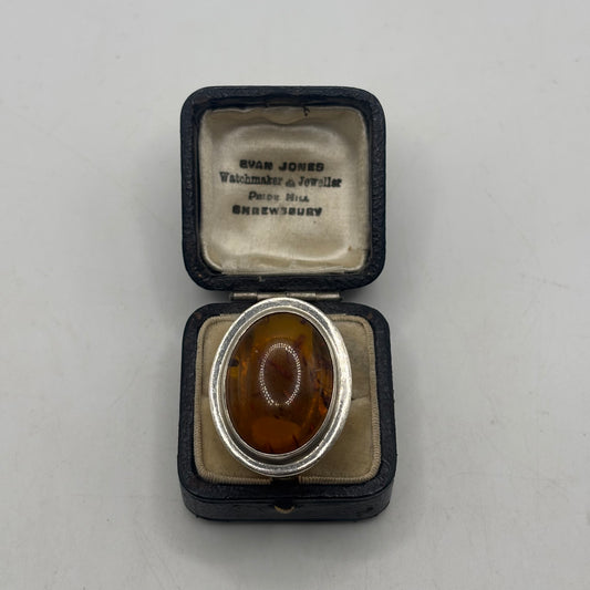 Silver Large Amber Ring (P)