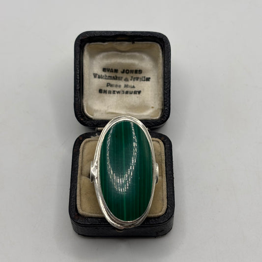 Silver Large Malachite Ring