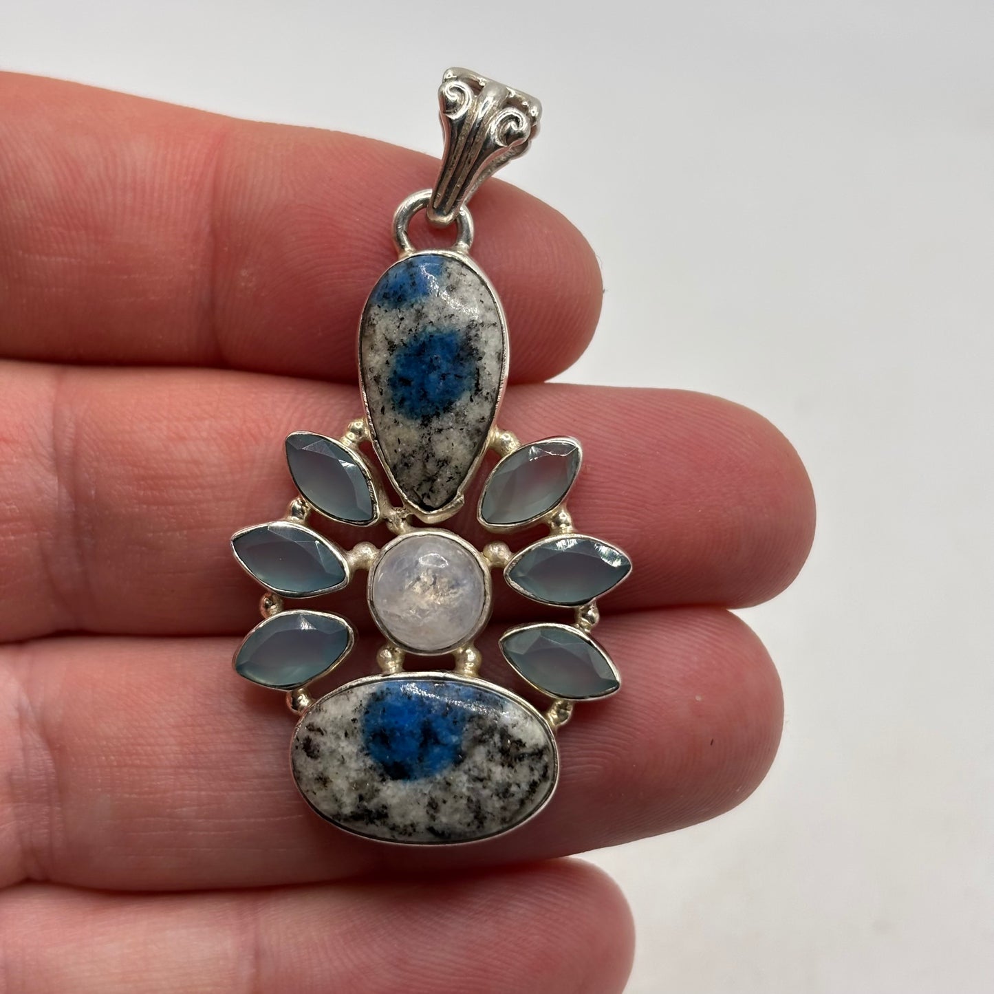 Silver Jasper & Mixed Gem Pendant
