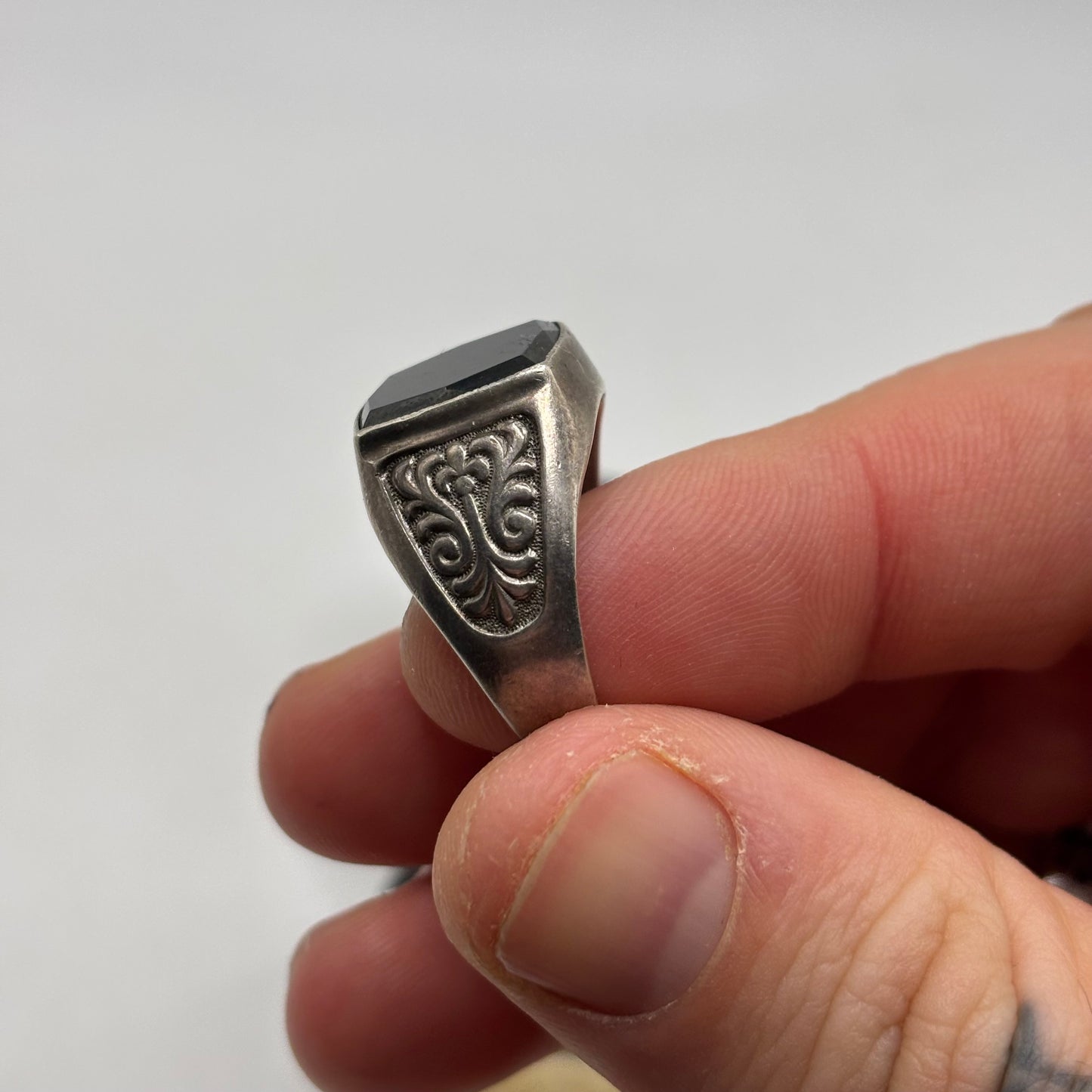 Silver Vintage Onyx Signet Ring (U)