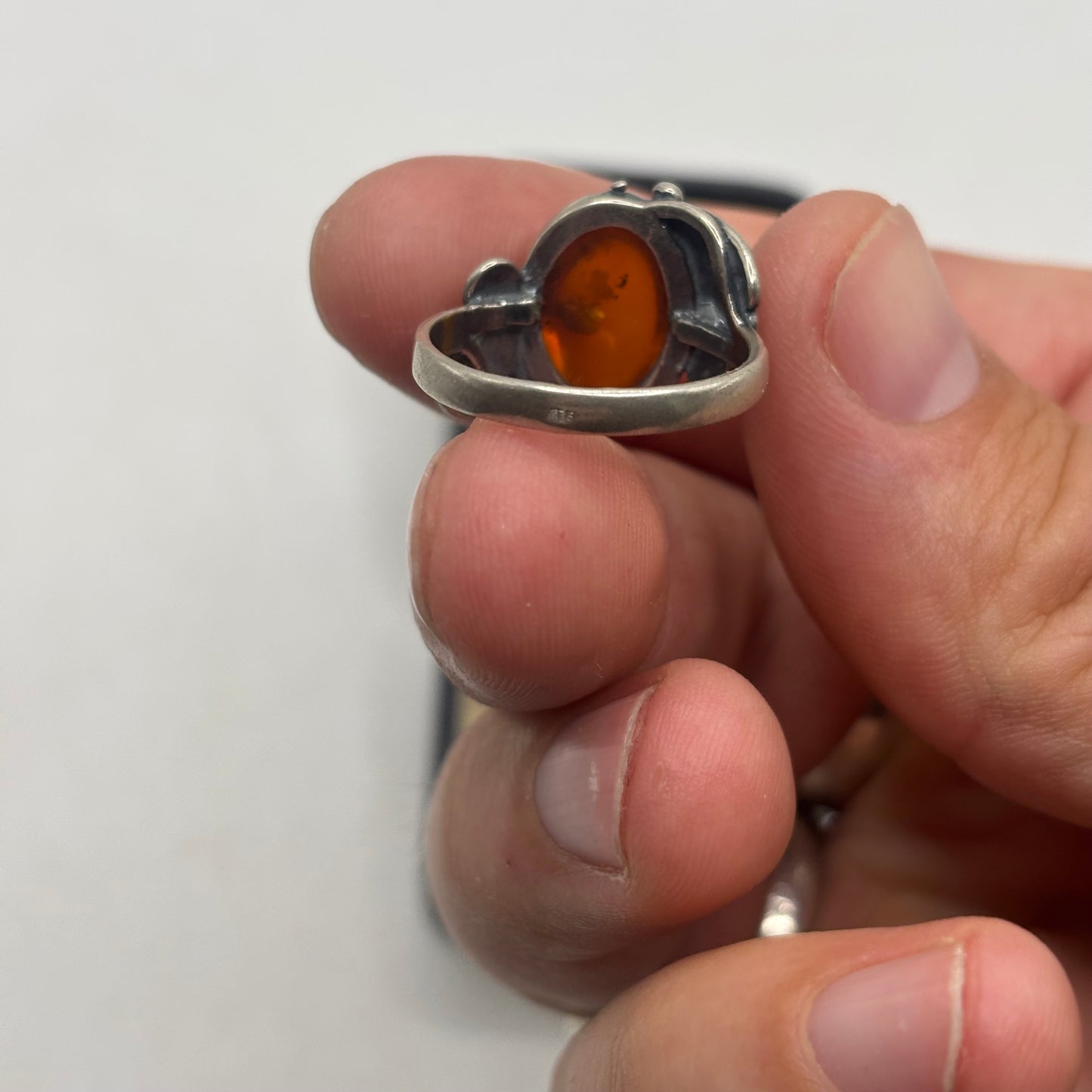 Silver Amber Native American Ring (R)
