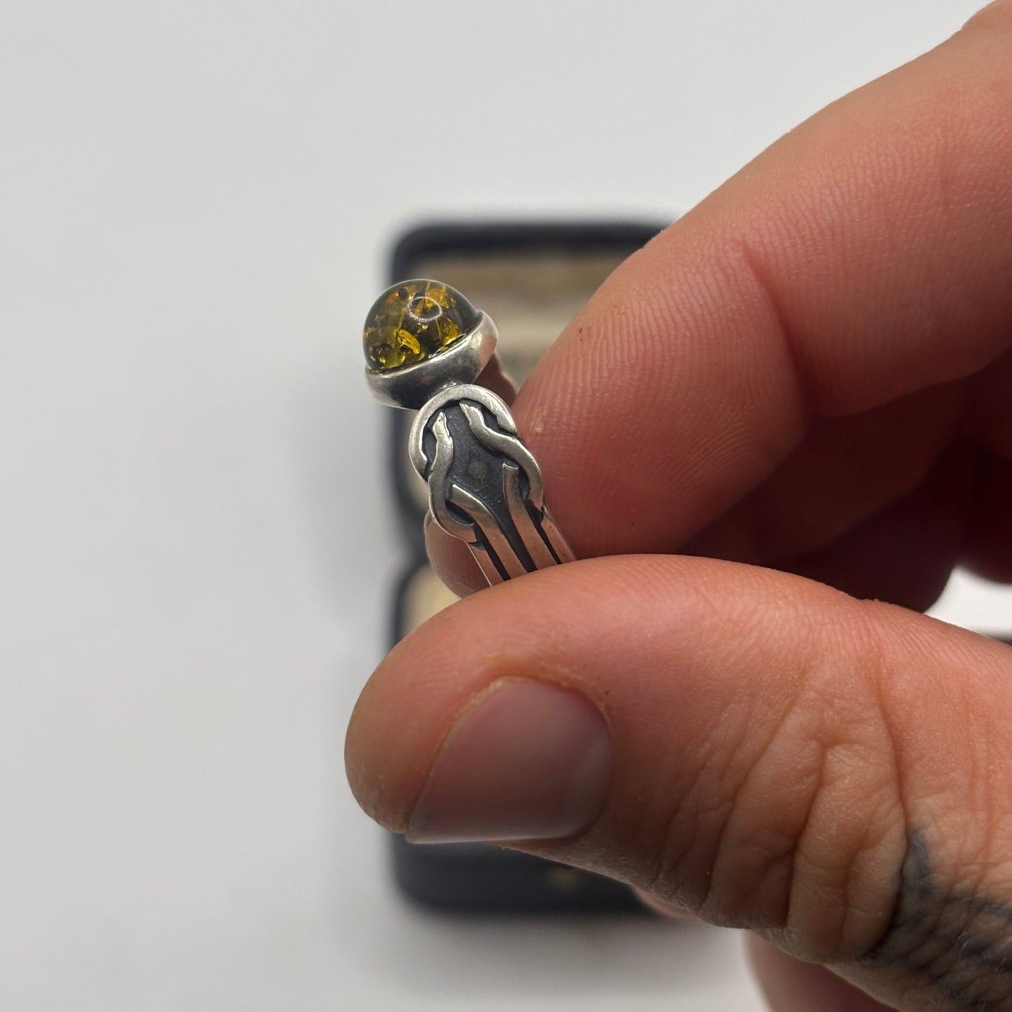 Silver Amber Ring