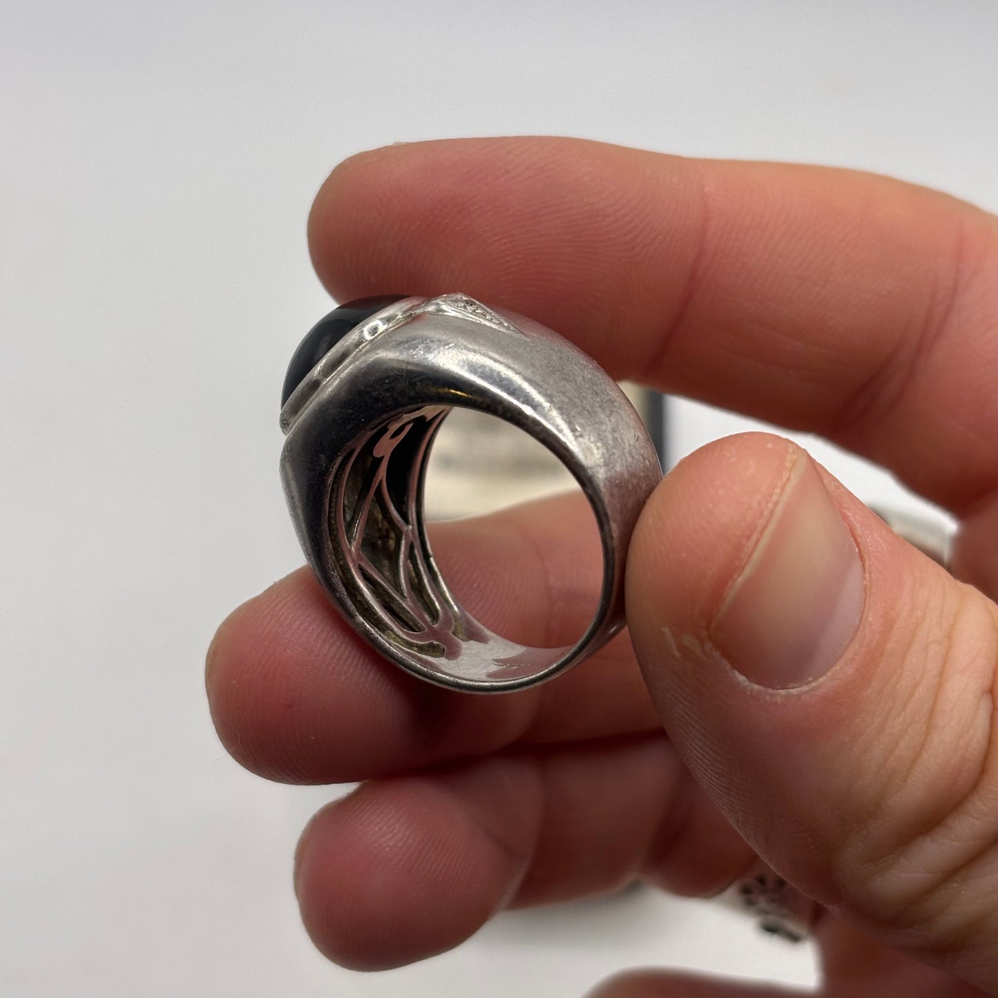 Silver Large Onyx & Diamond Ring