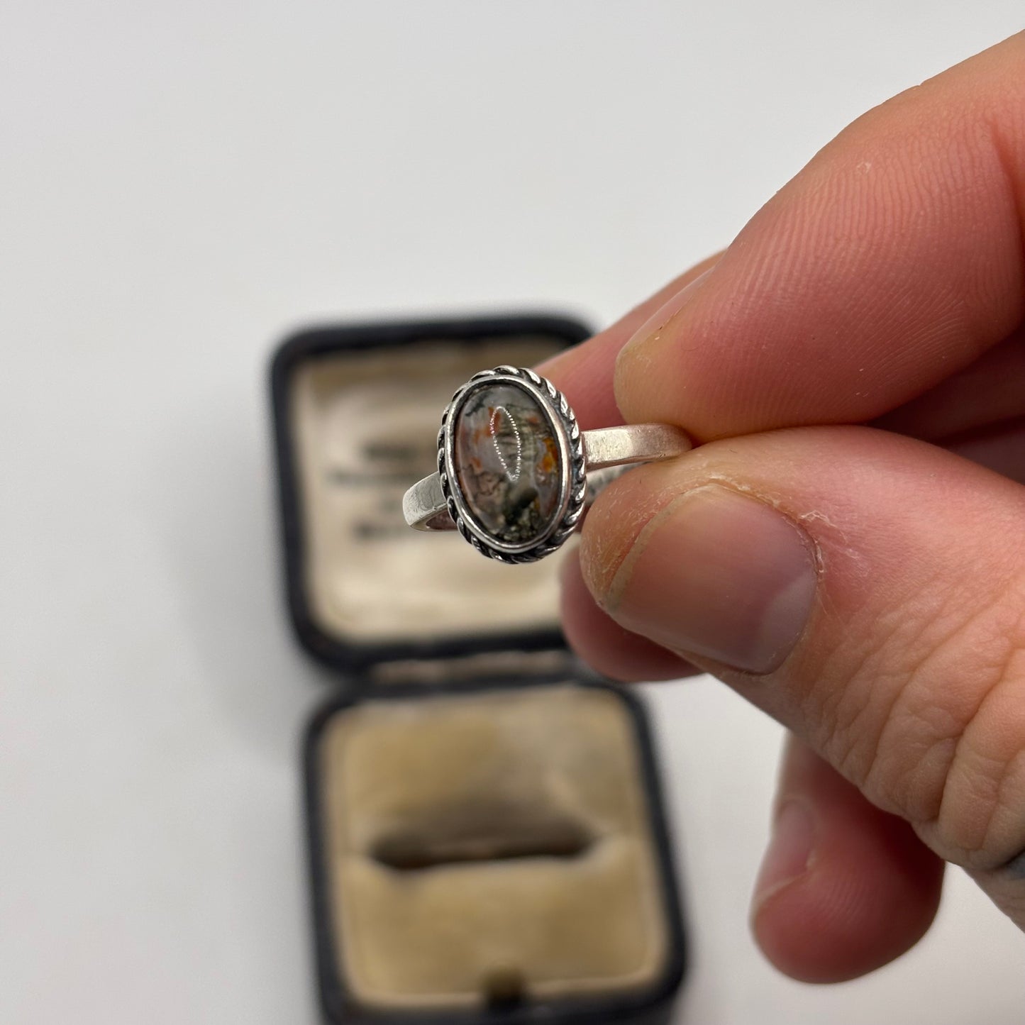 Silver Vintage Moss Agate Ring