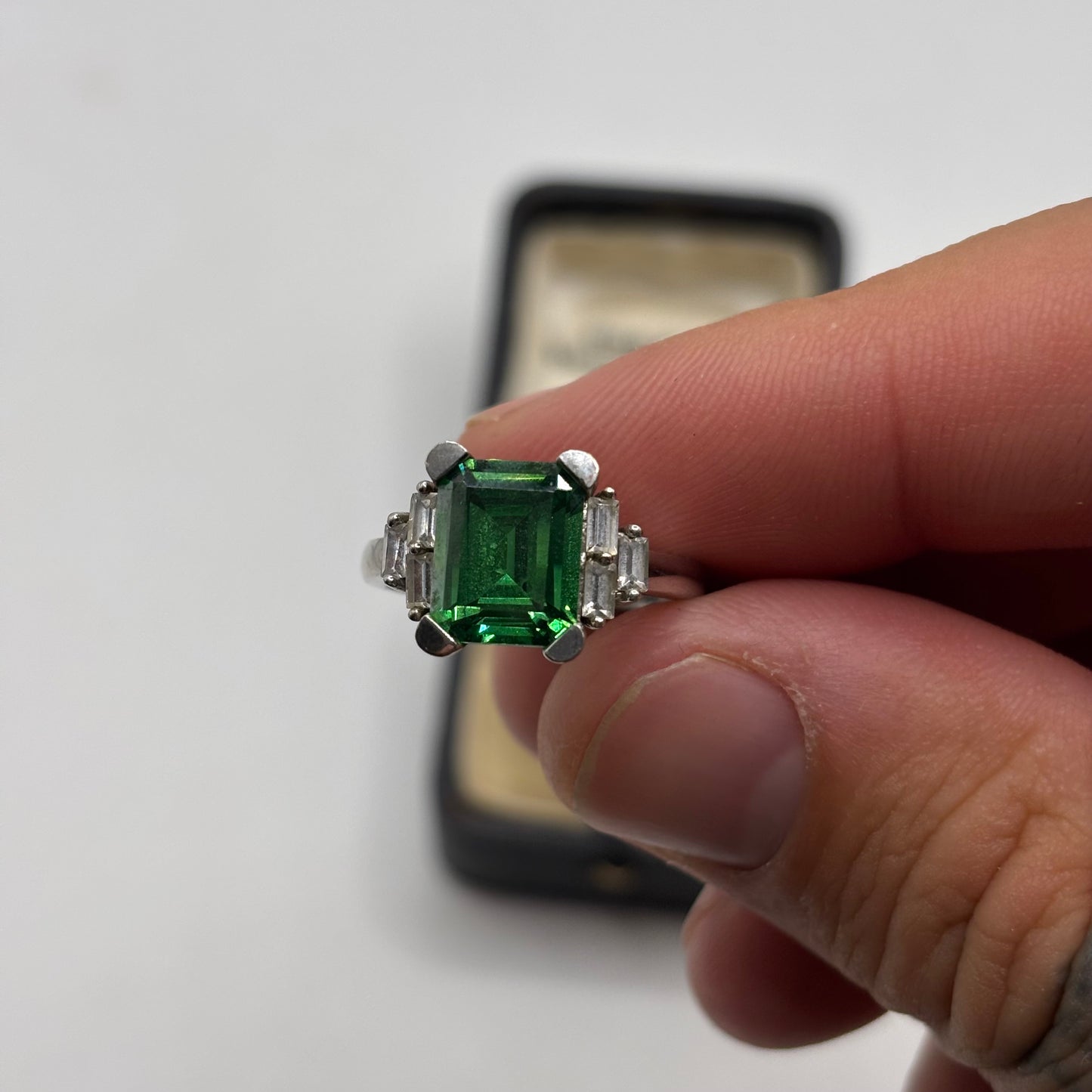 Silver Green & White CZ Ring (N)