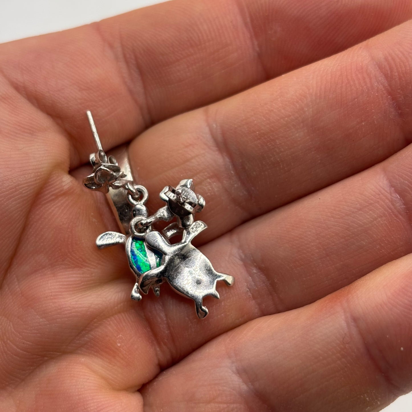 Silver Opal Turtle Earrings