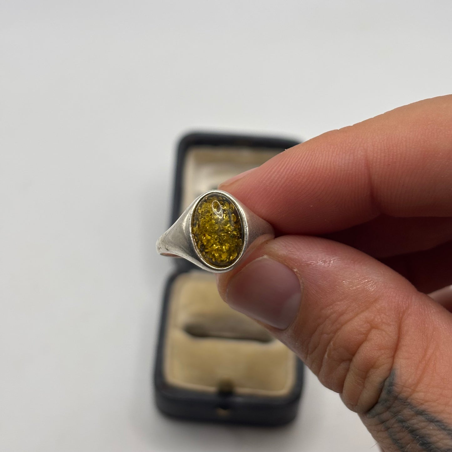 Silver Amber Signet Ring
