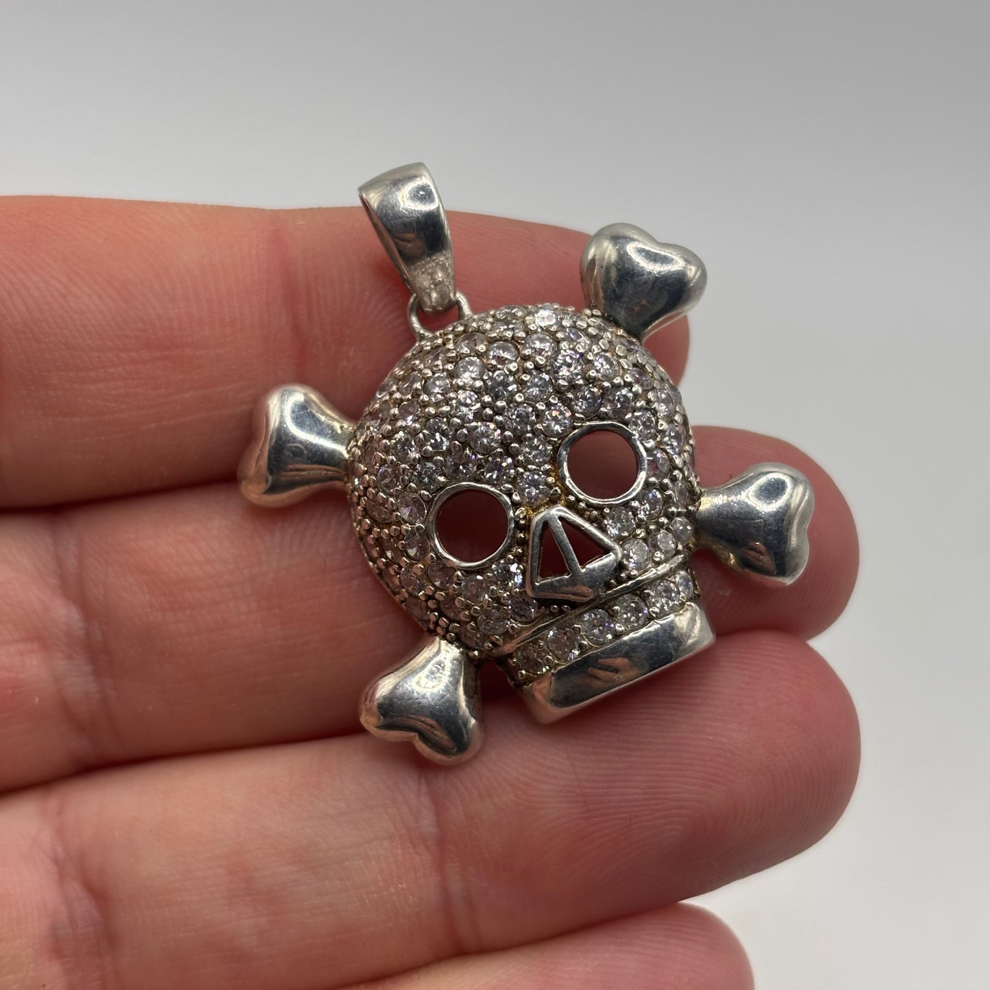 Silver Cubic Zirconia Skull Pendant