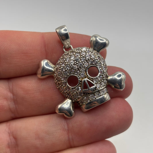 Silver Cubic Zirconia Skull Pendant