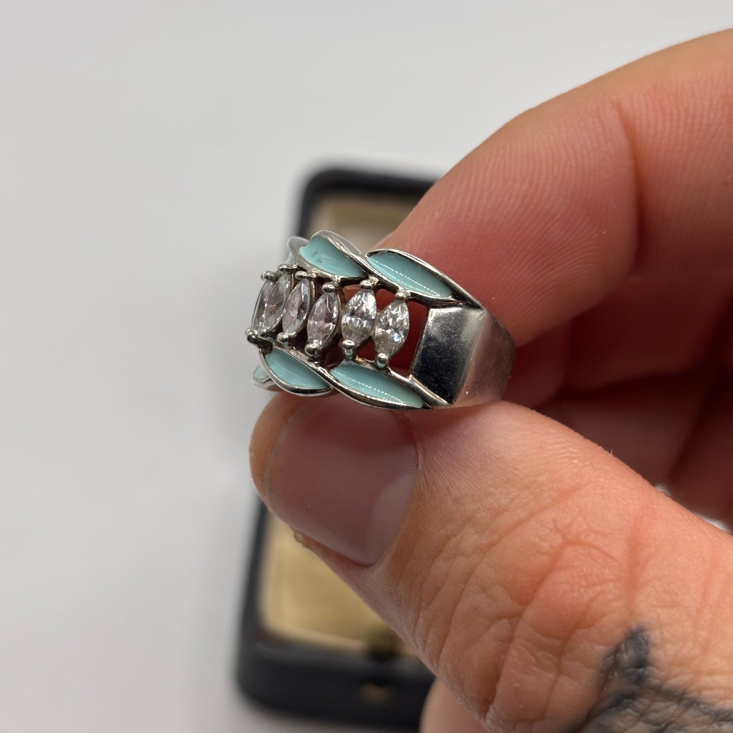 Silver Cz & Enamel Ring