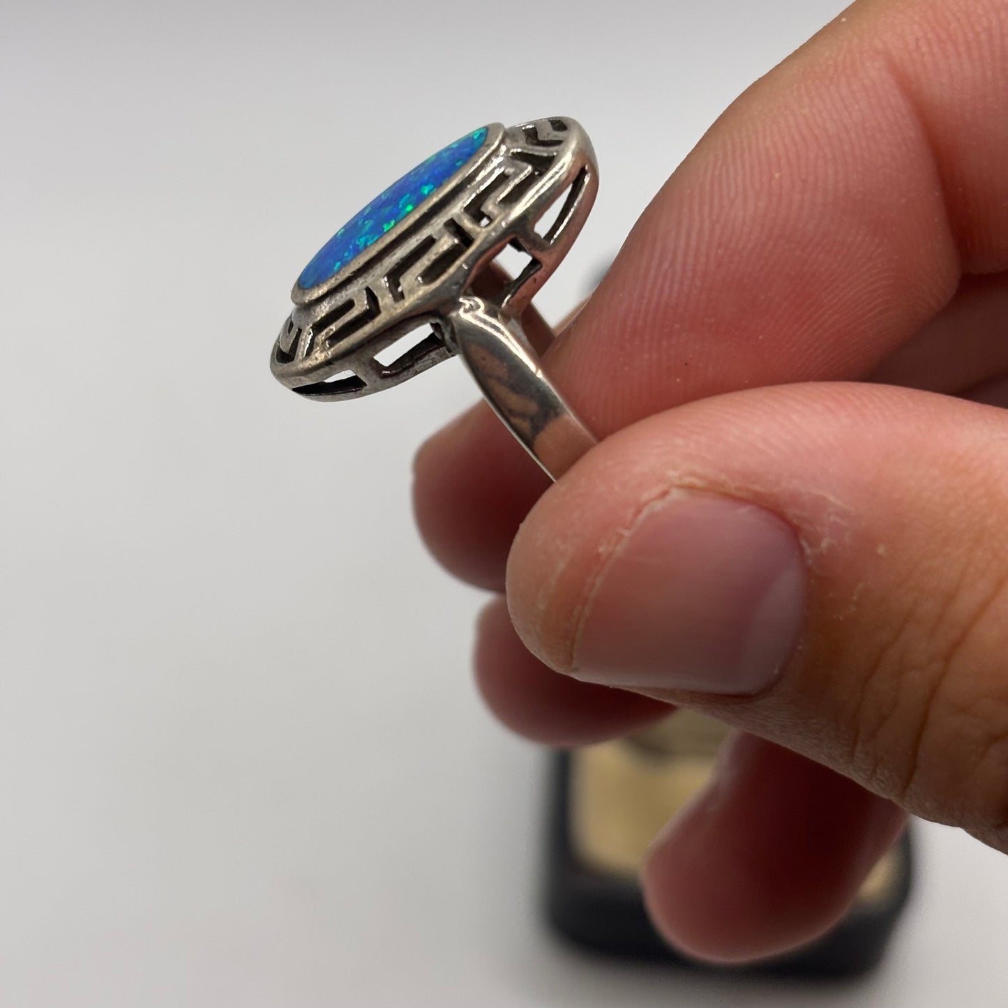 Silver Opal Greek Ring (L)