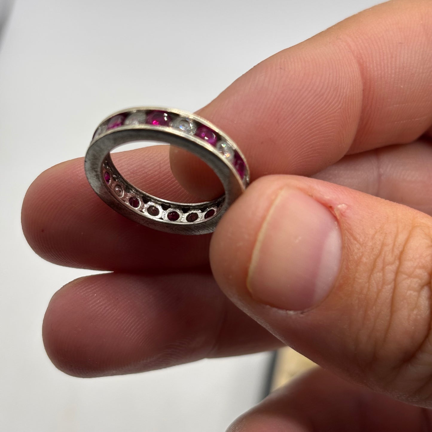 Silver Pink & White CZ Eternity Ring (K)