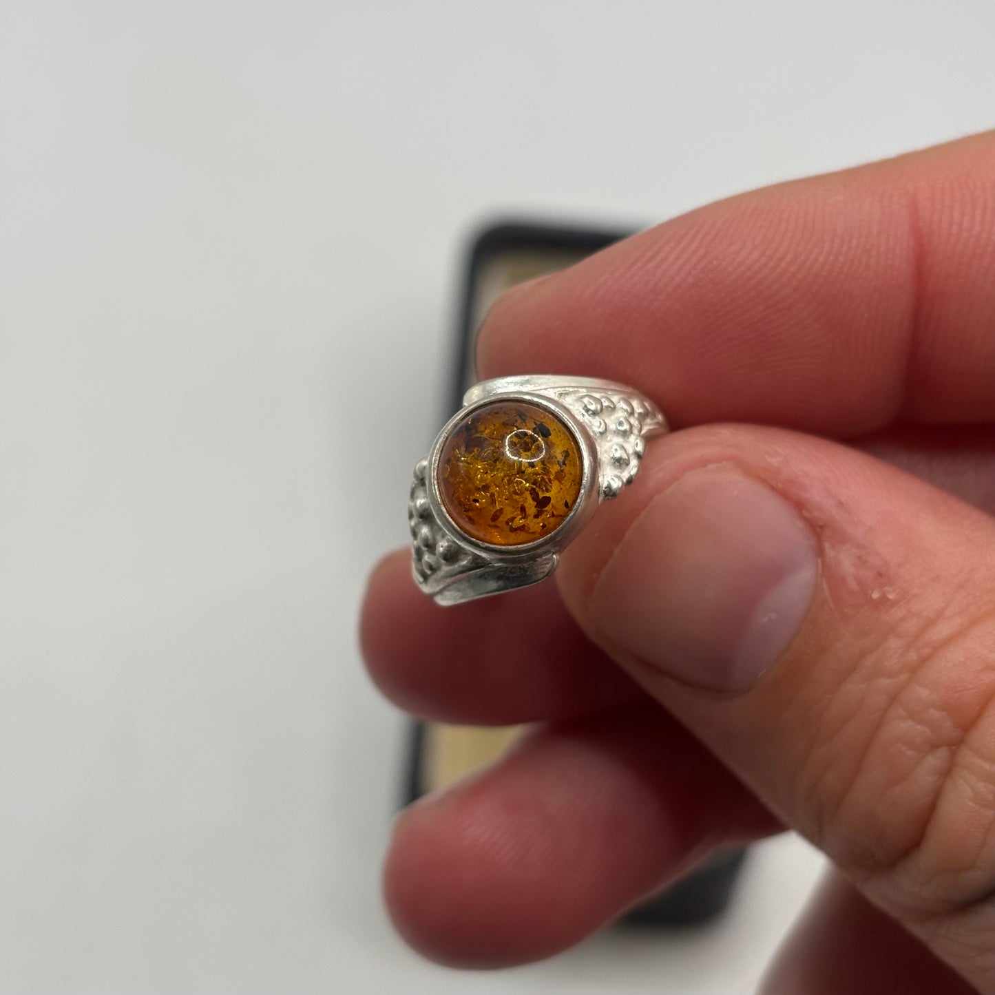 Silver Amber Ring (L)