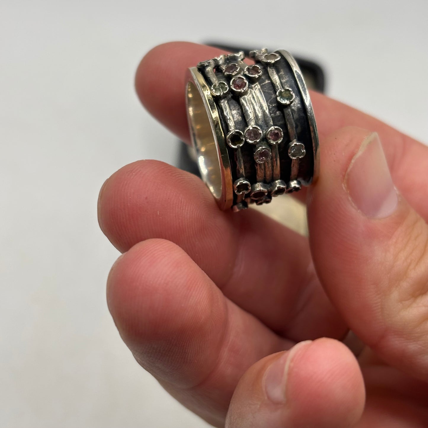 Silver 925 Heavy Mixed Gem Spinner (Q)