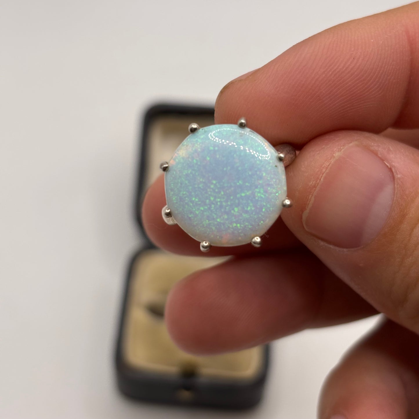 Silver Large Opal Ring (Q)