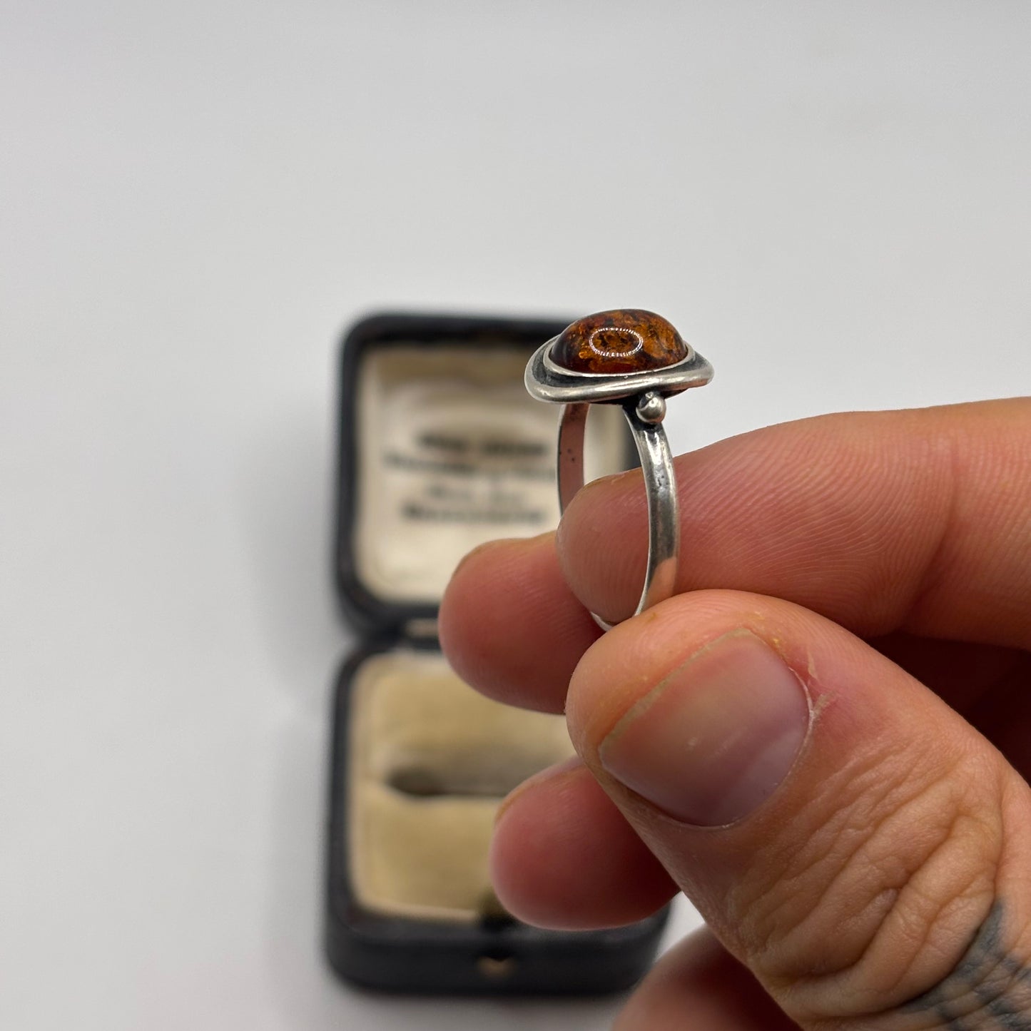 Silver Amber Ring