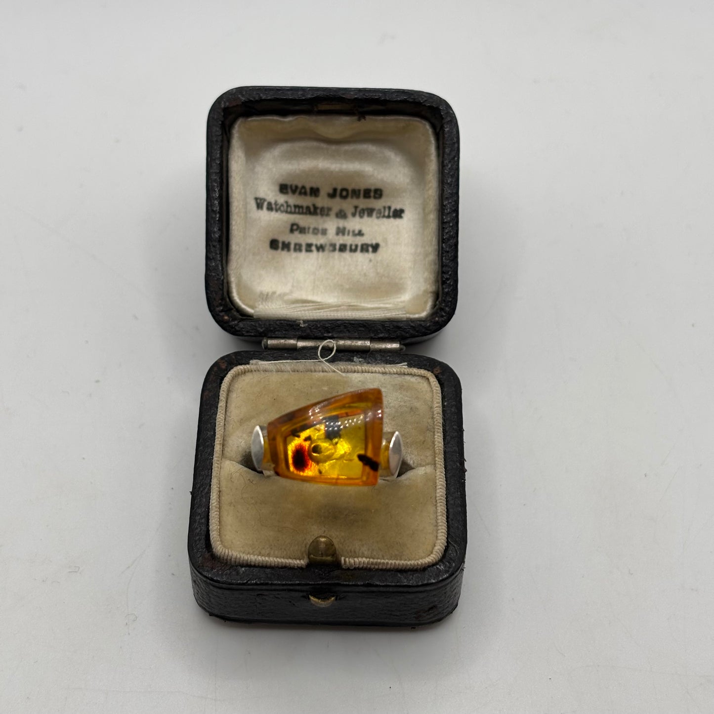 Silver Abstract Amber Ring