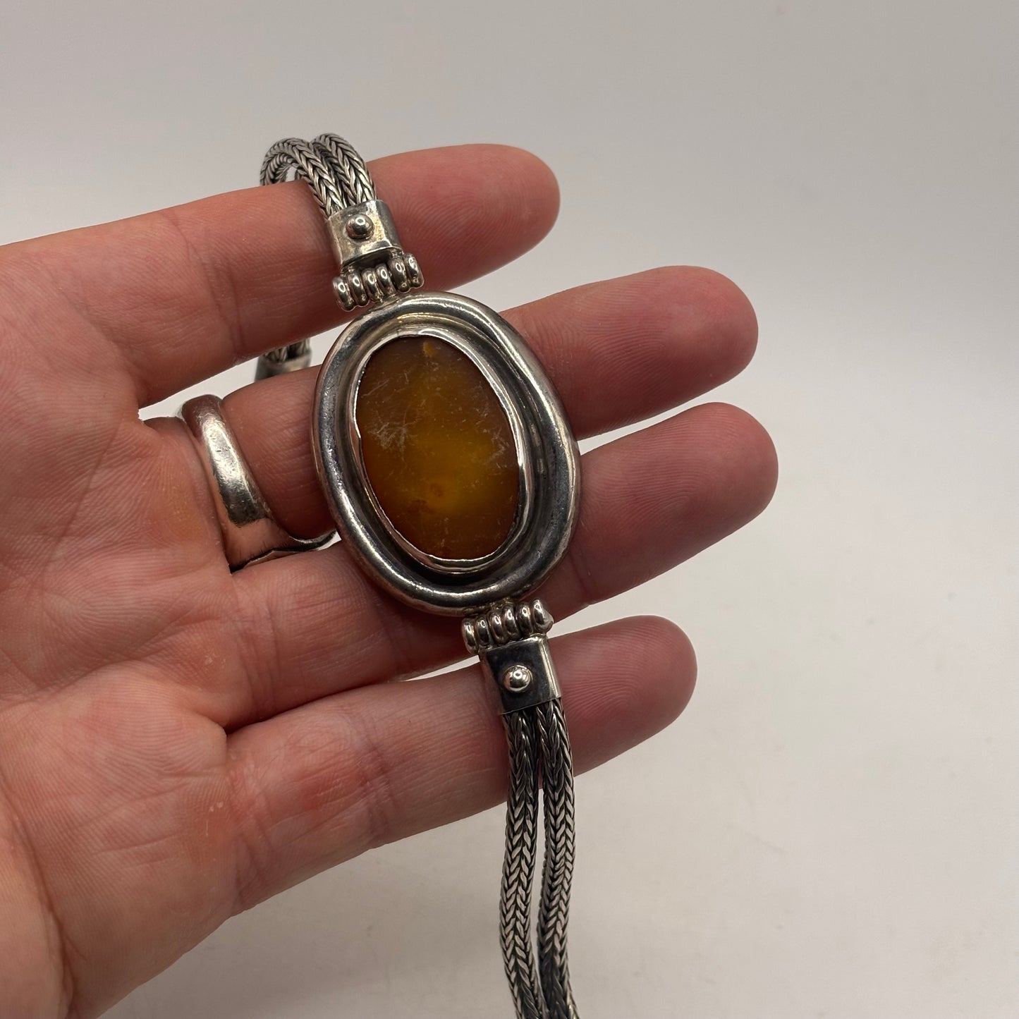 Silver 8.5” Heavy Amber Bracelet