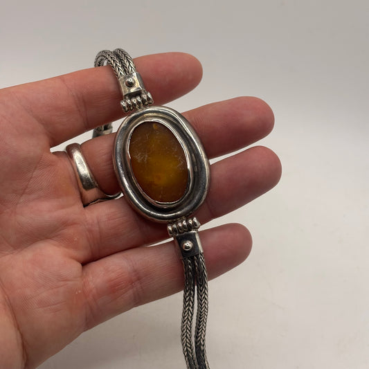 Silver 8.5” Heavy Amber Bracelet