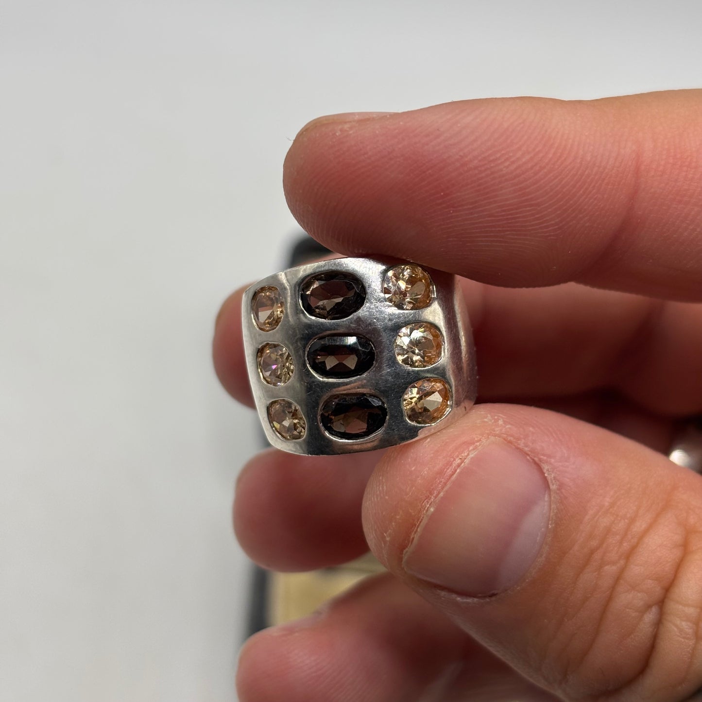 Silver Heavy Citrine & Topaz Ring (N)