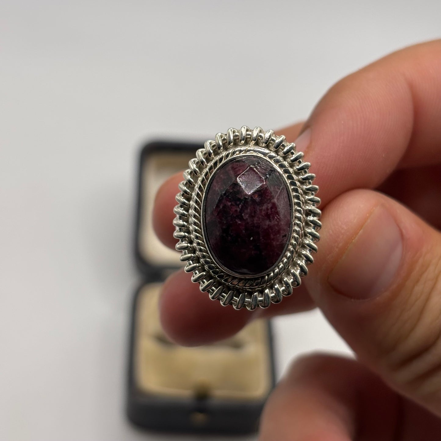 Silver Faceted Rhodonite Ring (R)