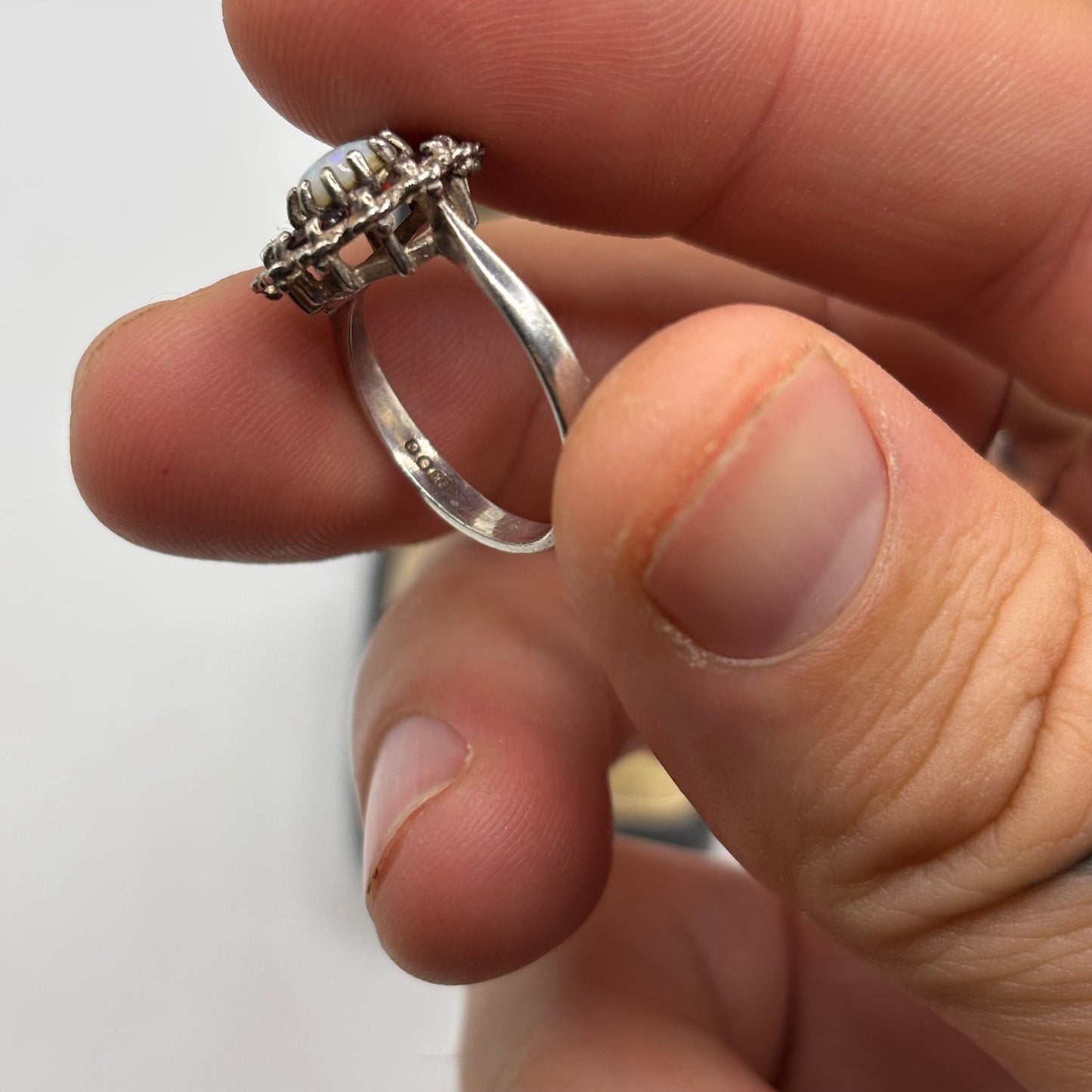 Silver Opal & Garnet Ring