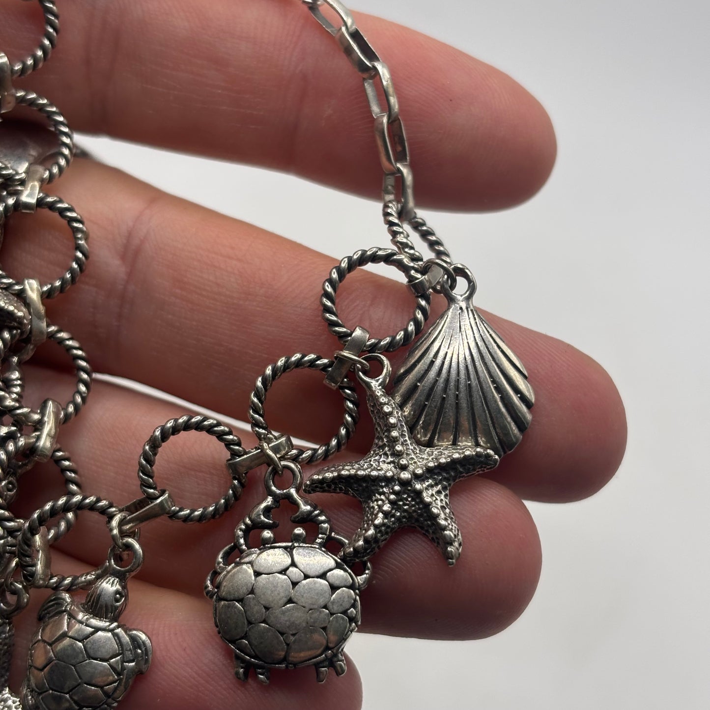 Silver 6.5”-7.5” Heavy Sea Themed Bracelet