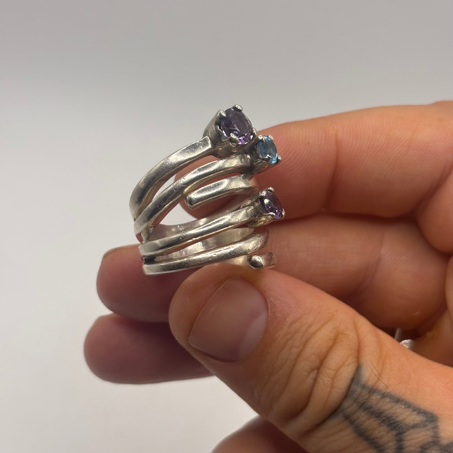 Silver Amethyst & Topaz Chunky Ring