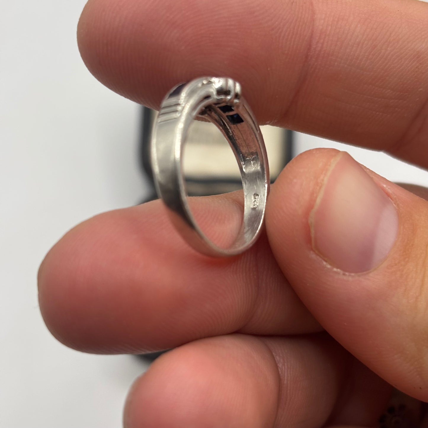 Silver Sapphire & CZ Ring (O)