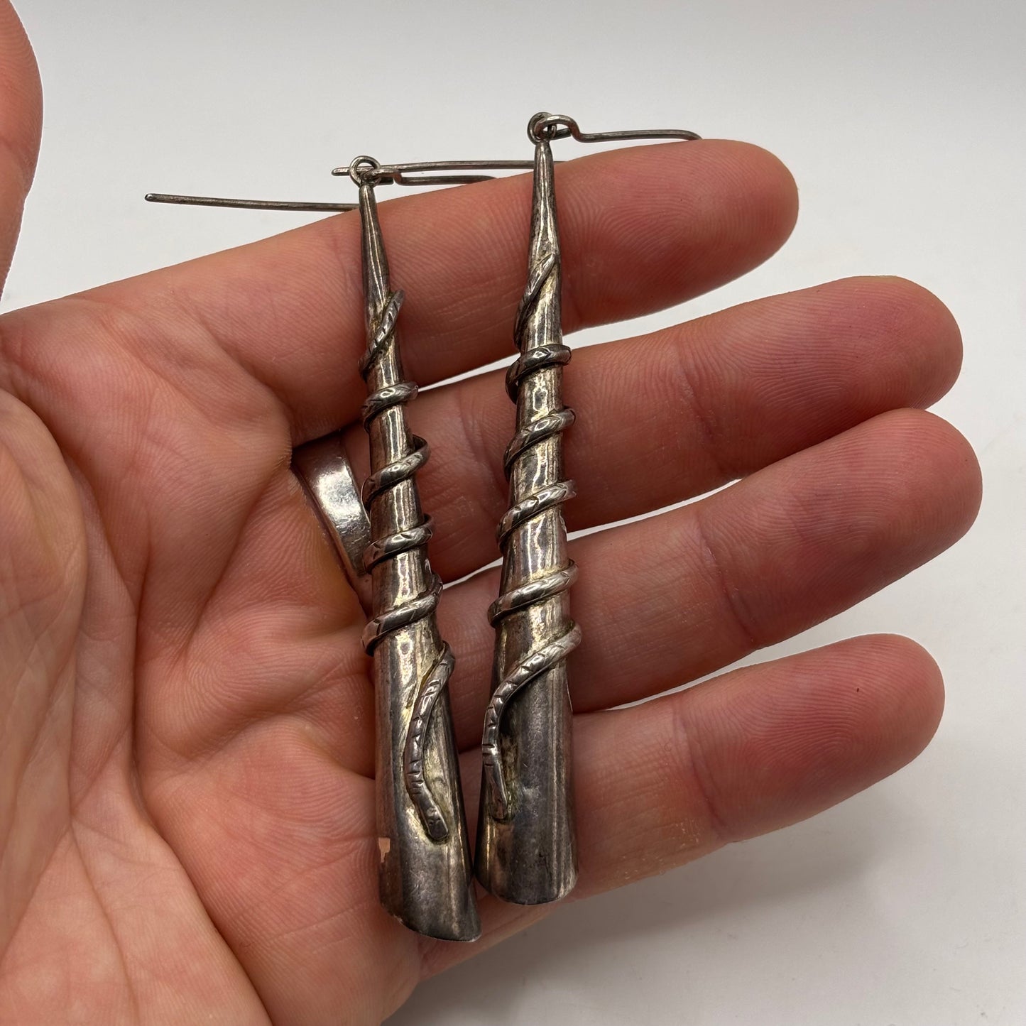 Silver Long Snake Earrings