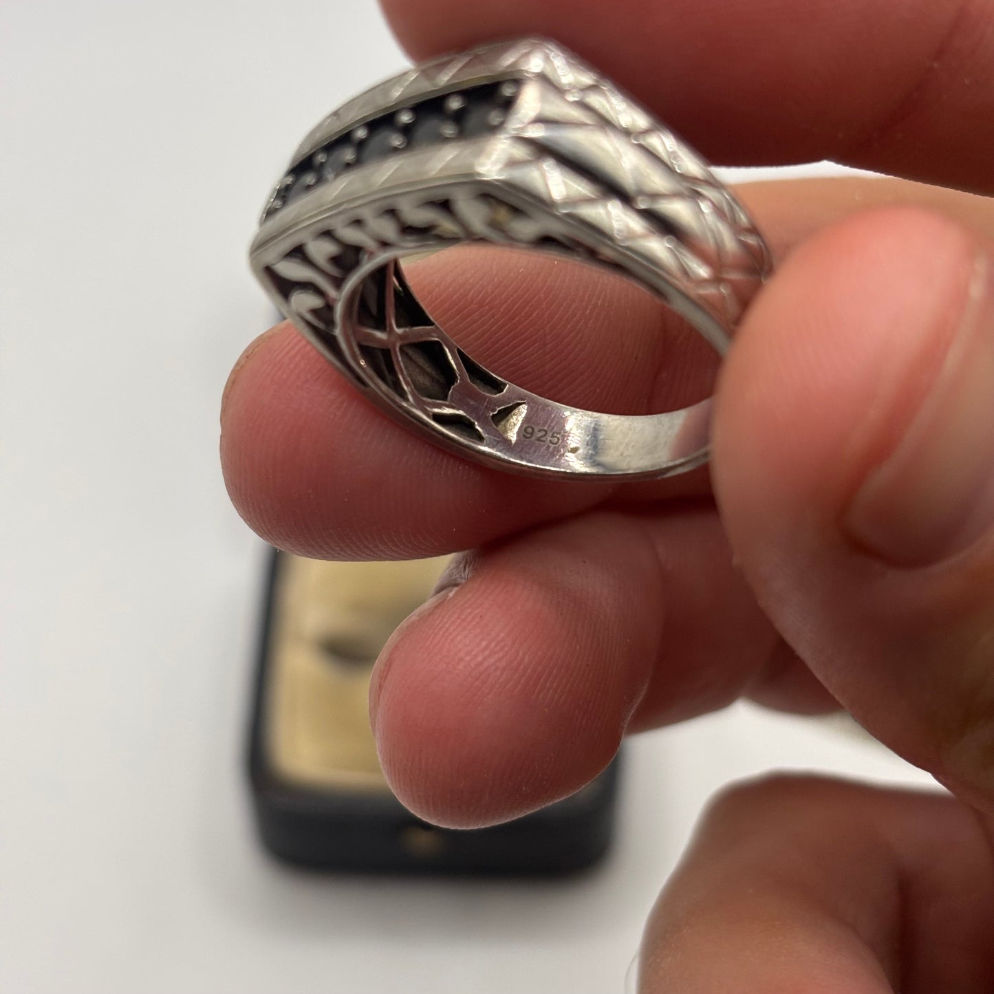 Silver Black CZ Signet Ring (V)