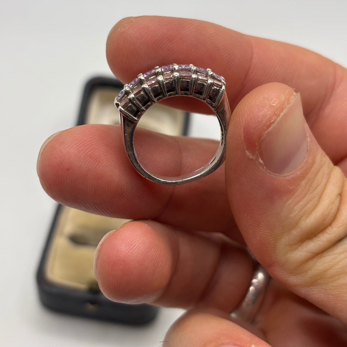 Silver Amethyst & Pink CZ Ring