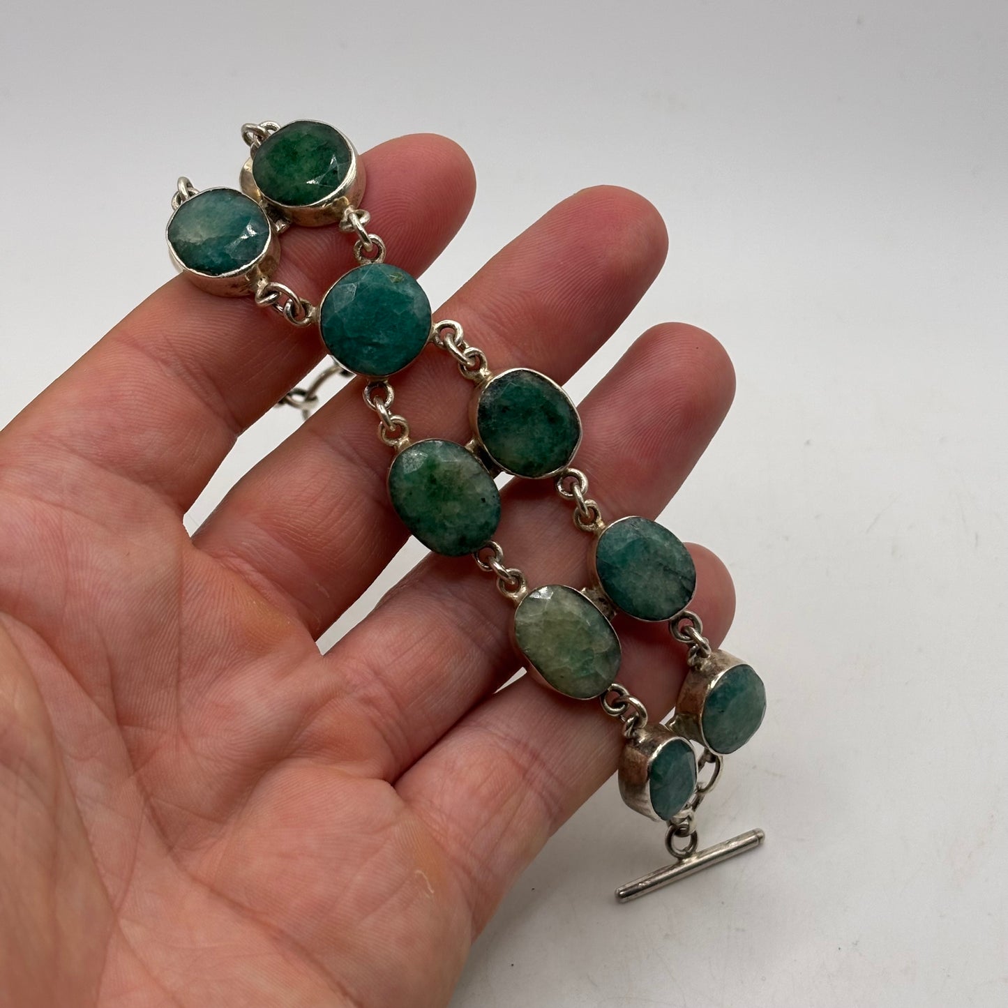 Silver 7.5” Raw Emerald Bracelet
