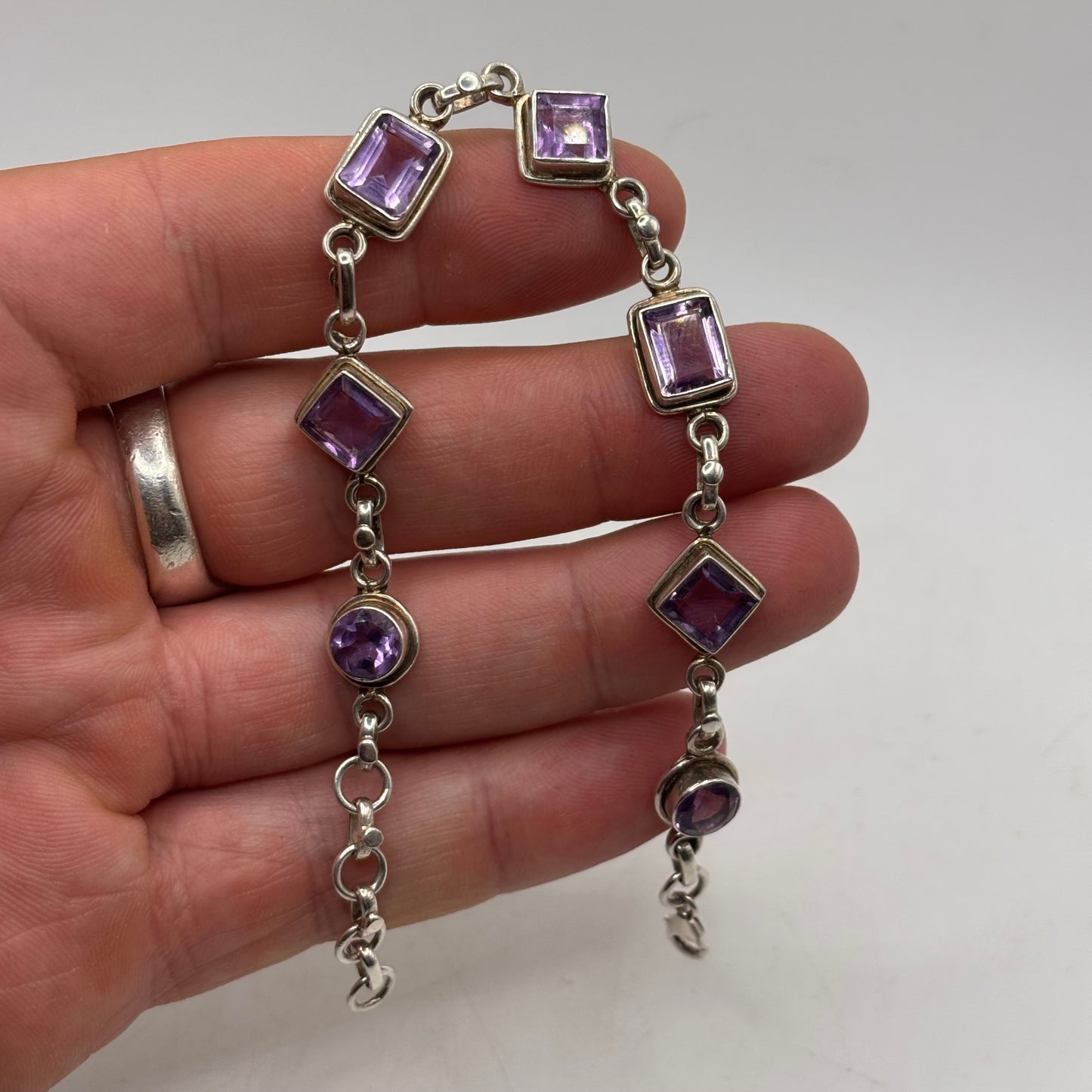Silver 7-8” Amethyst Bracelet