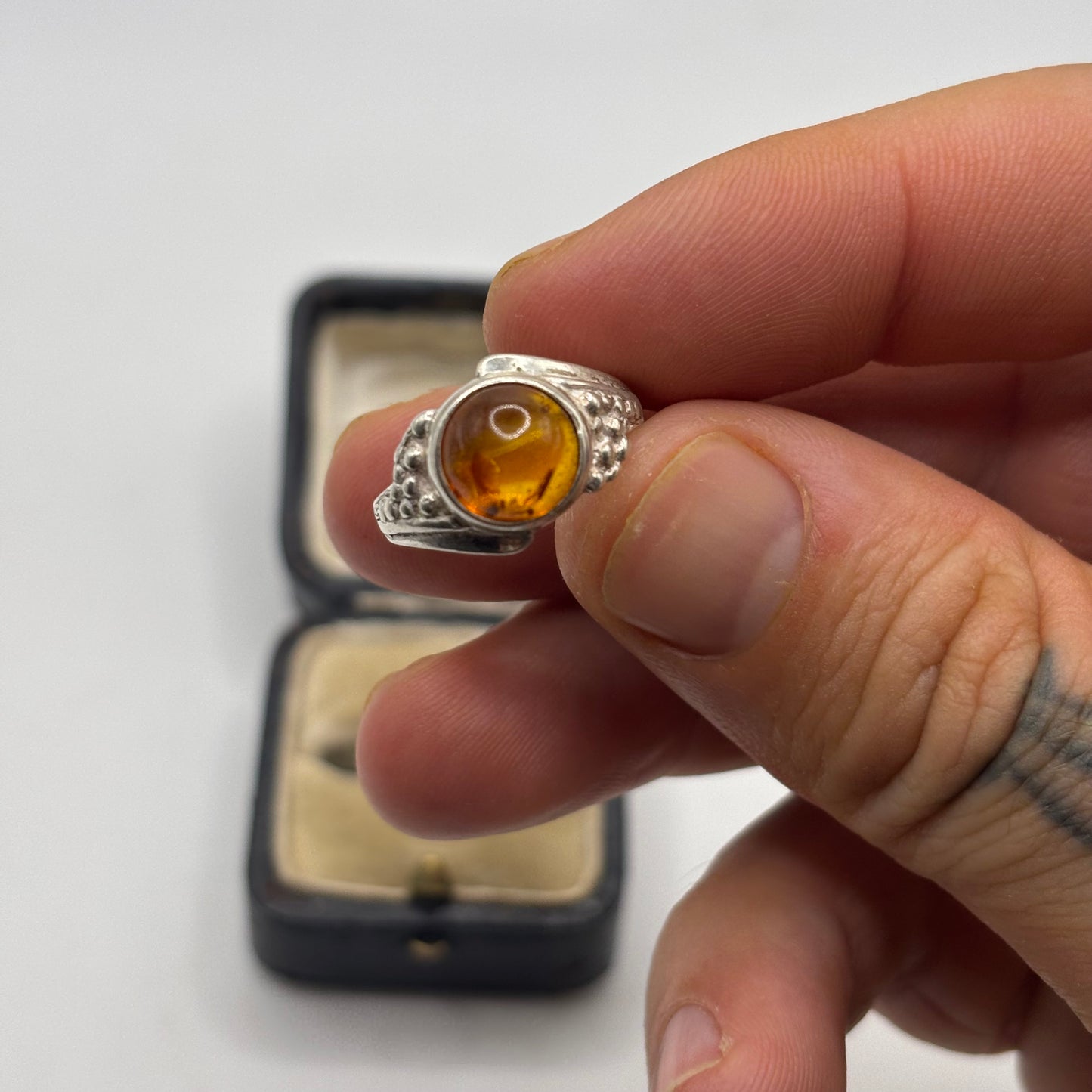 Silver Amber Ring