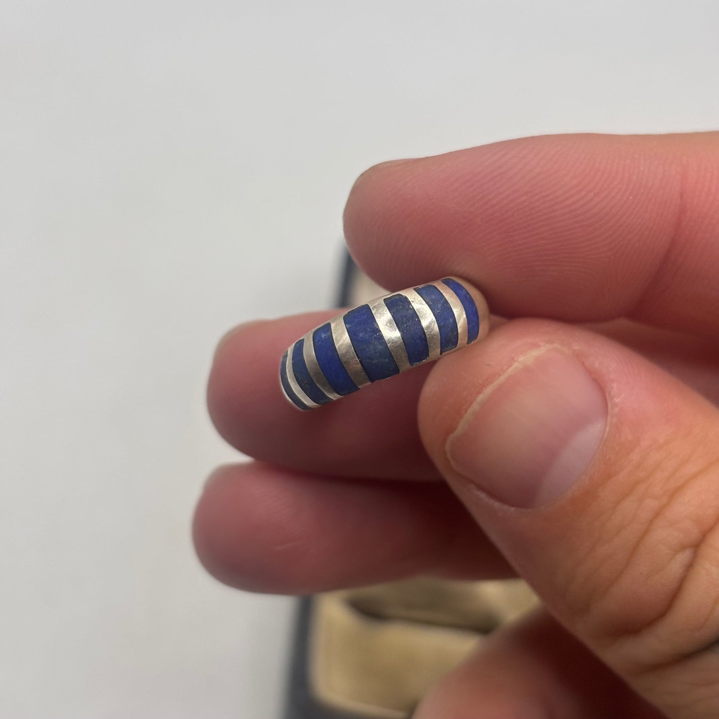 Silver Lapis Inlayed Ring (L)