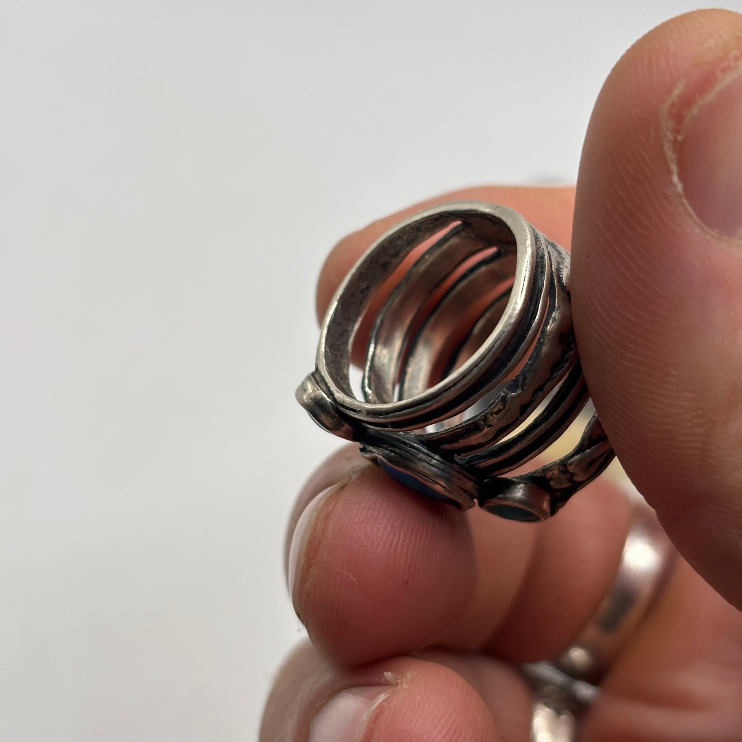 Silver Large Opal Abstract Ring