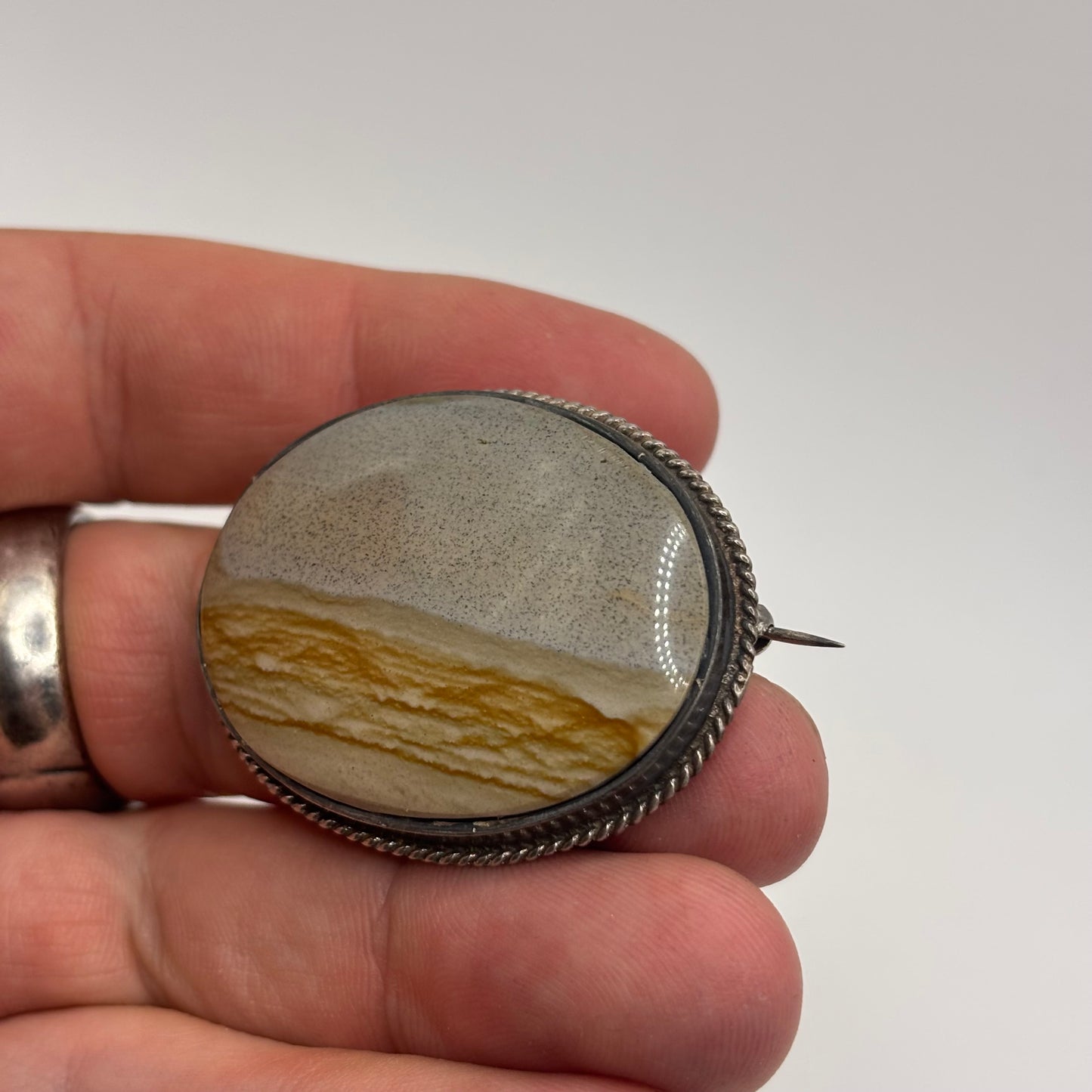 Silver Large Picture / Scenic Jasper Brooch