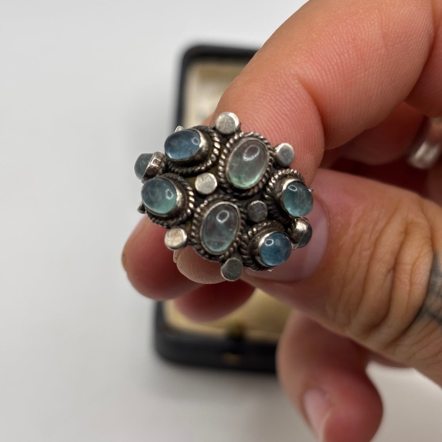 Silver Unusual Blue Stoned Ring (M)