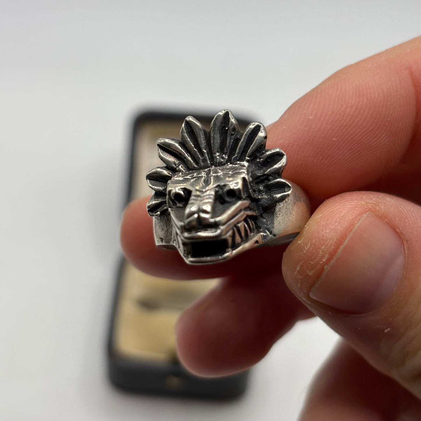 Silver Heavy Mayan God Ring