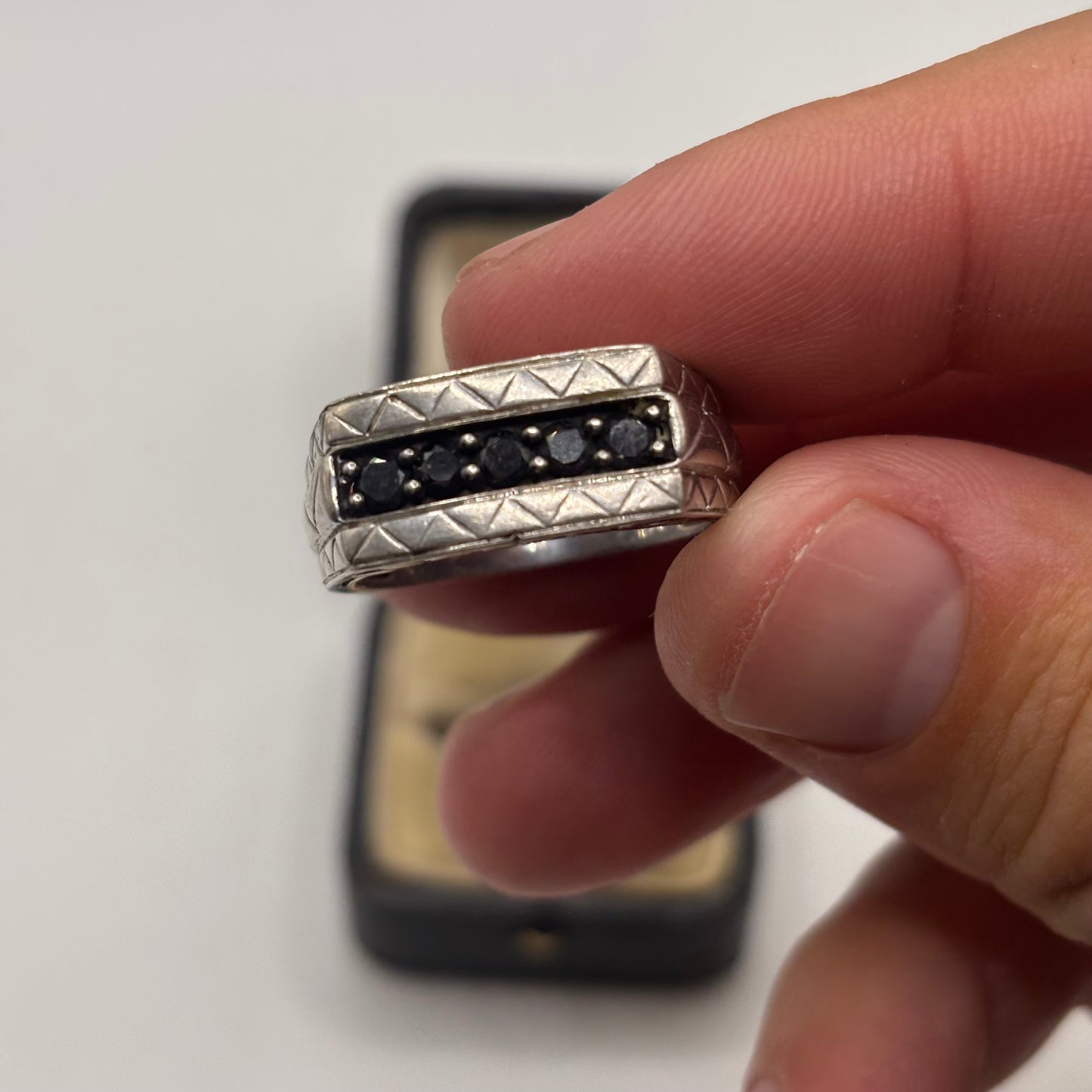 Silver Black CZ Signet Ring (V)