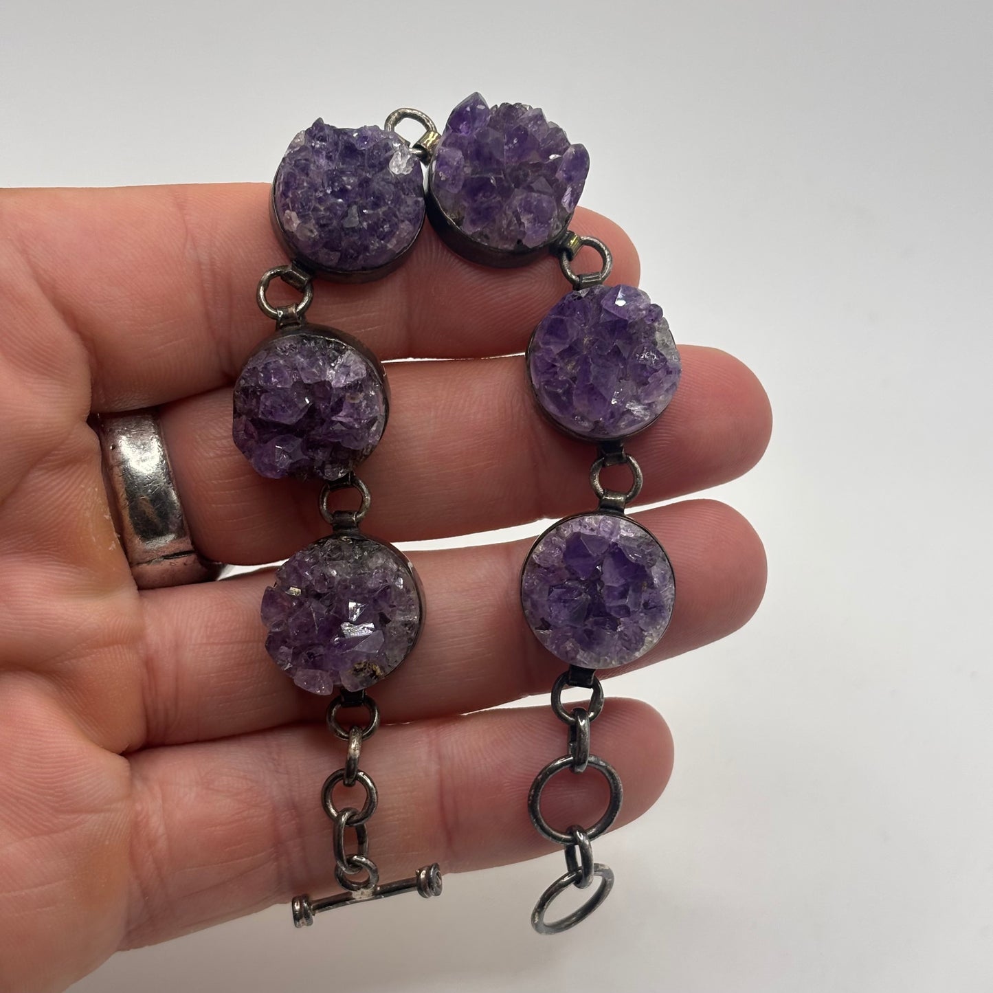 Silver 7”-7.5” Amazing Raw Amethyst Bracelet