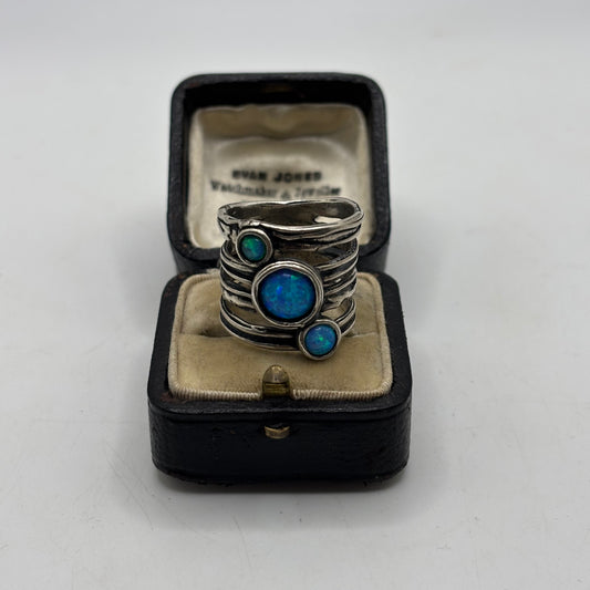 Silver Large Opal Abstract Ring