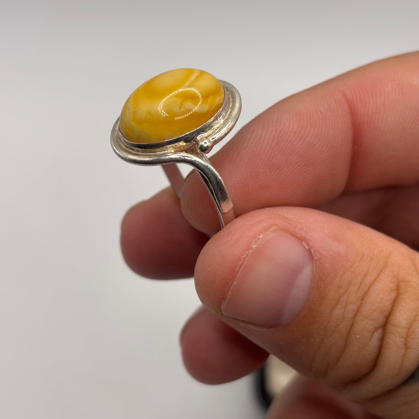 Silver Butterscotch Amber Ring (R)