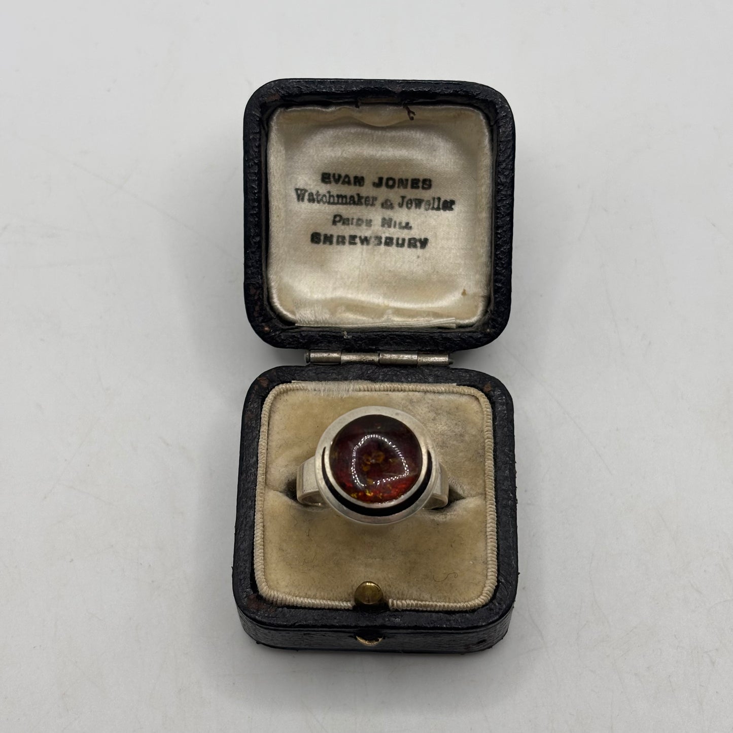 Silver Amber Inlayed Ring (R)