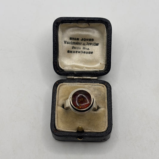 Silver Amber Inlayed Ring (R)