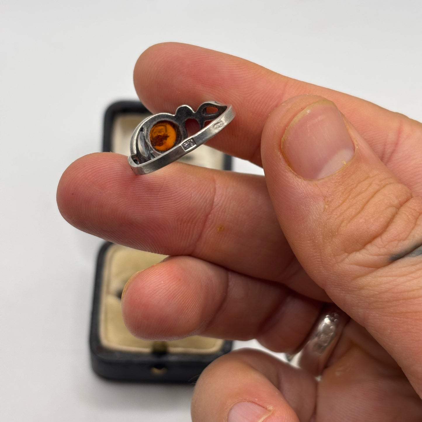 Silver Amber Ring