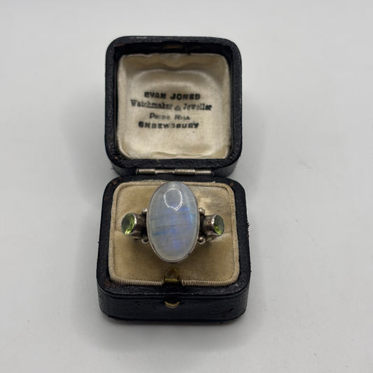 Silver Moonstone & Peridot Ring (M)